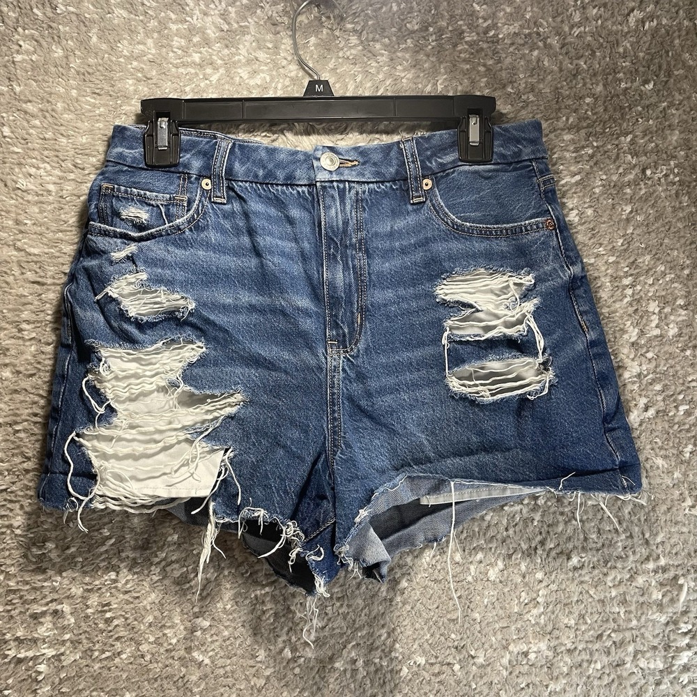 American‎ Eagle Sigrid Distressed Denim Shorts Blue Sz 10 (28W) Beach Boho